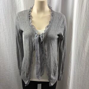 Princess Goes Hollywood Heather Gray V-Neck Cardigan with Silk Tie Closure